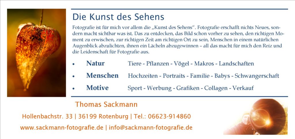 Neue Fotografie Flyer Sackmann Fotografie Rotenburg A D Fulda